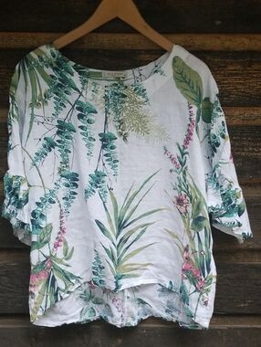 Viola Borghi Blouse Linen Floral Top Medium